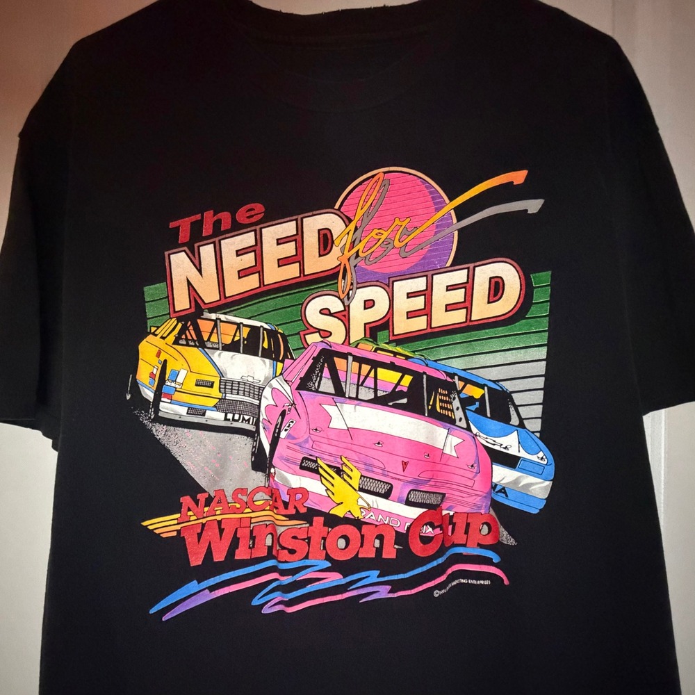 Vintage 1994 NASCAR Winston Cup The Need for Speed Faded Black Shirt Mens Medium